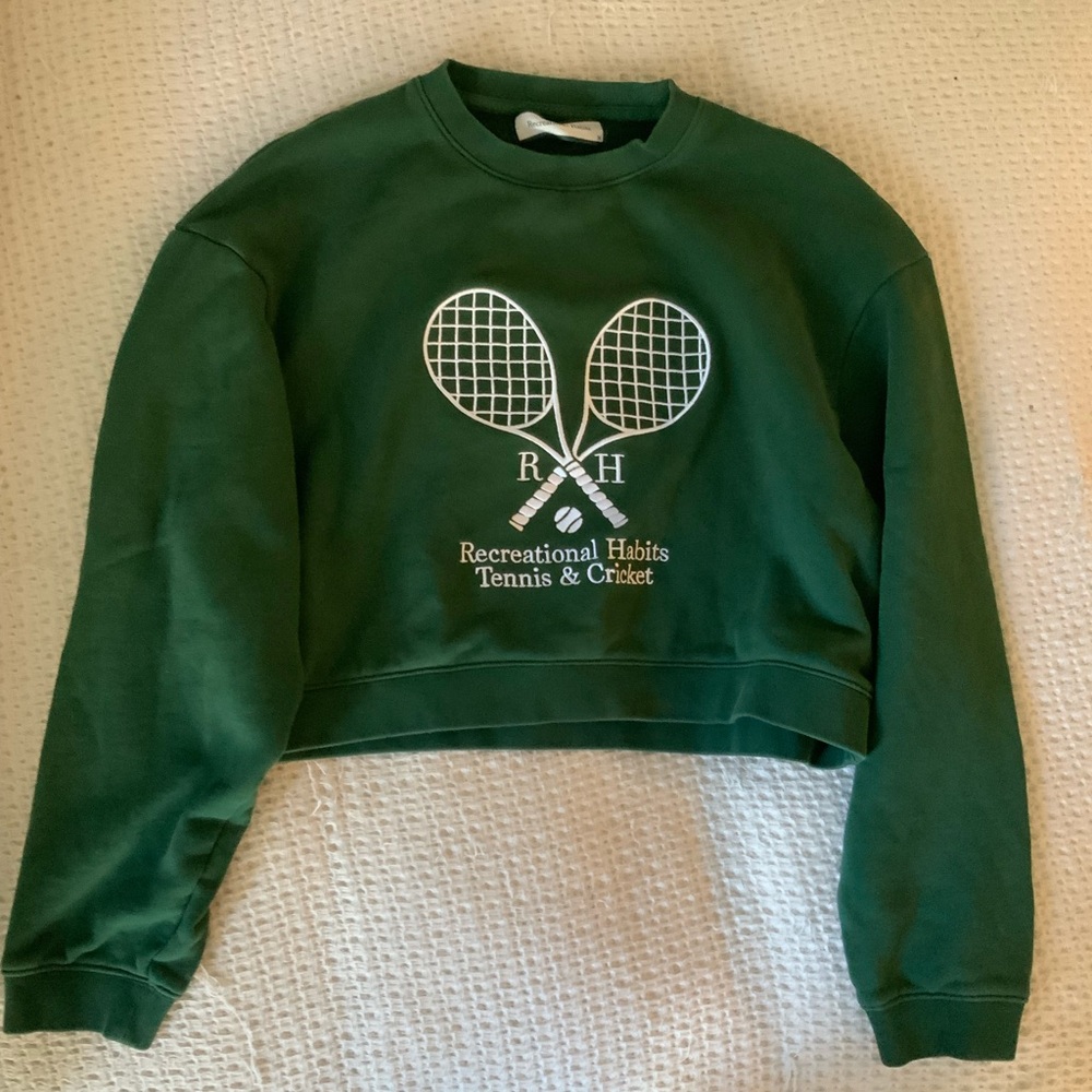 Recreational Habits x Revolve Green Varsity Tennis Sporty Crop Sweatshirt Top